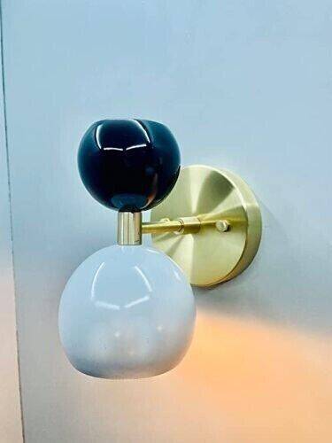 Italian Diablo Ball Wall Sconces in Polished Brass: Black & White Dual Lights