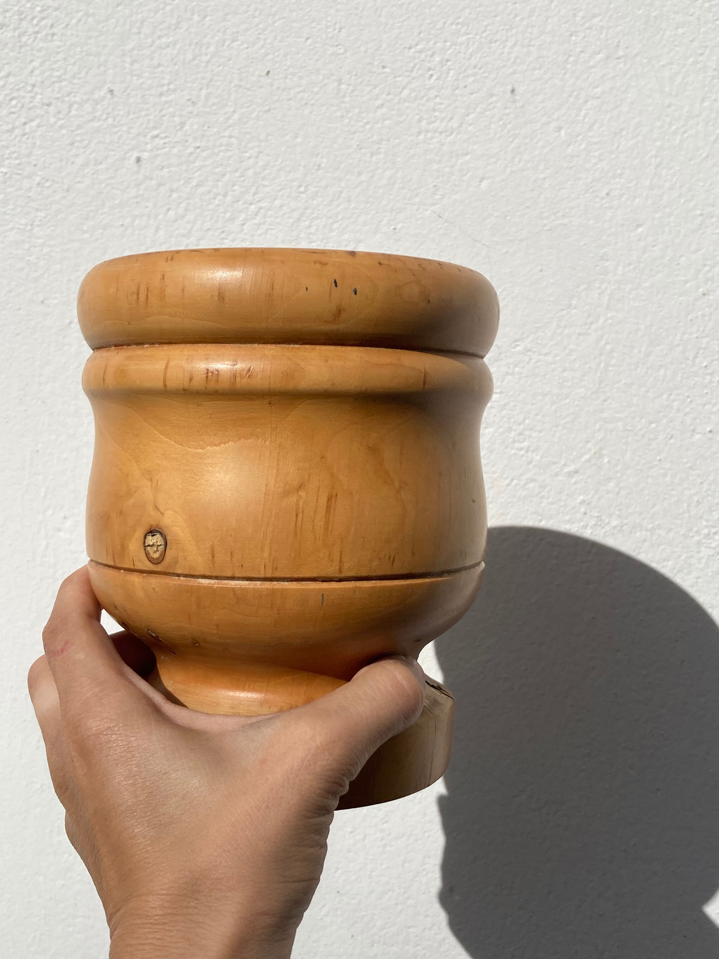 Small solid wood pot cache / vintage ethnic vase