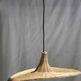 Small suspension, rattan luminaire in hat shape D:60cm