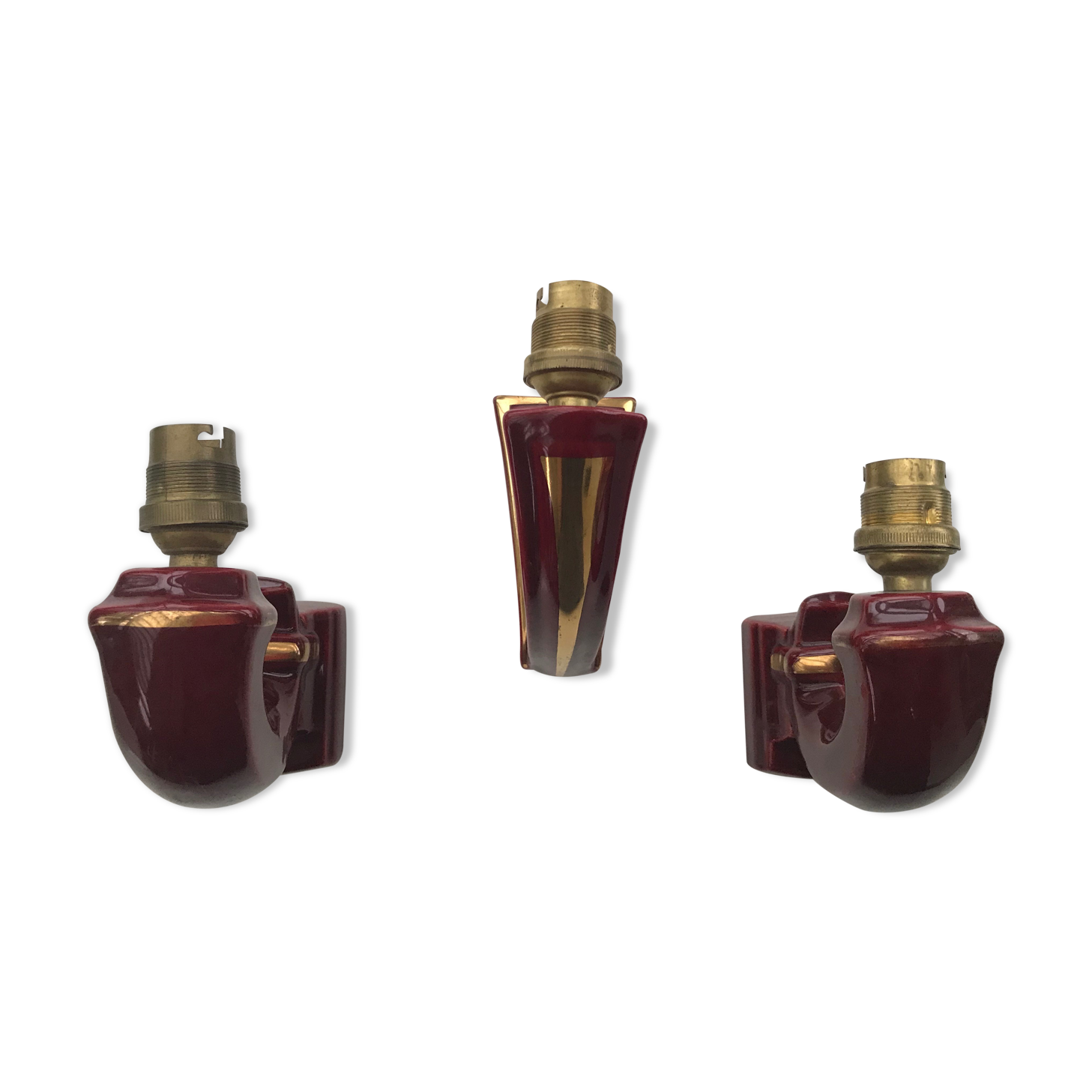 Trois anciennes appliques en céramique rouge Année 50