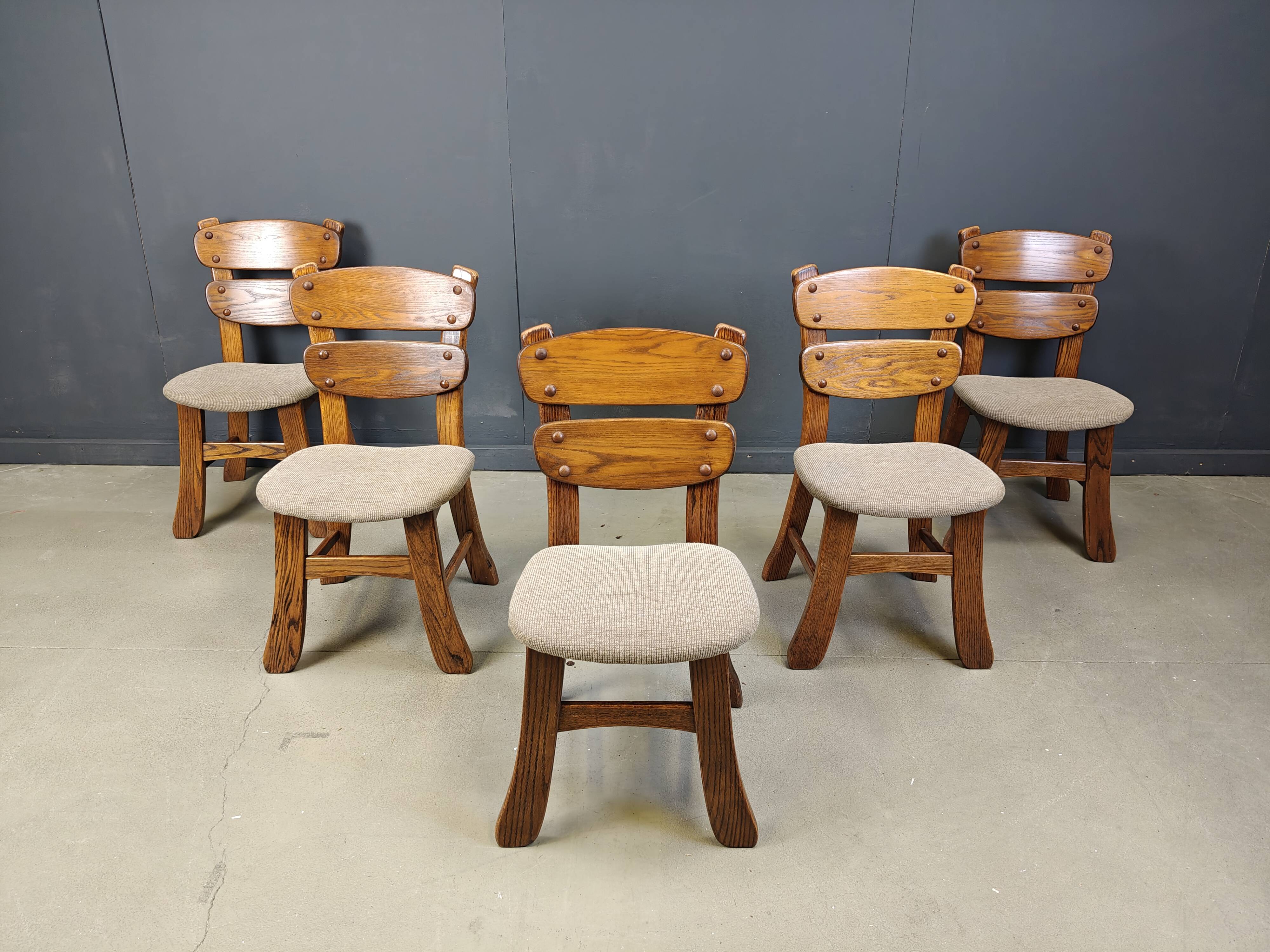 Vintage brutalist dining chairs, set of 5 - 1960s