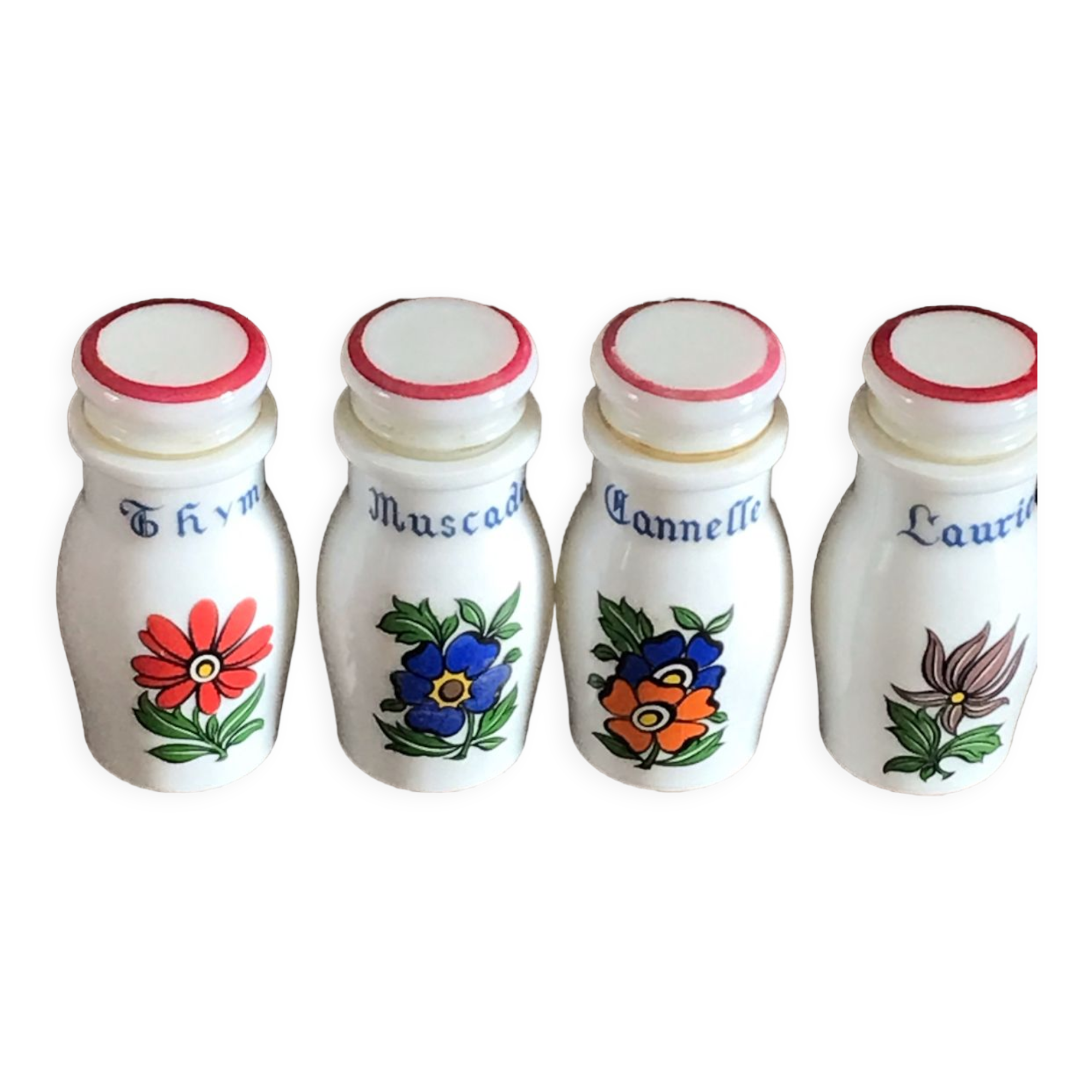 Lot de 4 pot à épices en opaline vintage