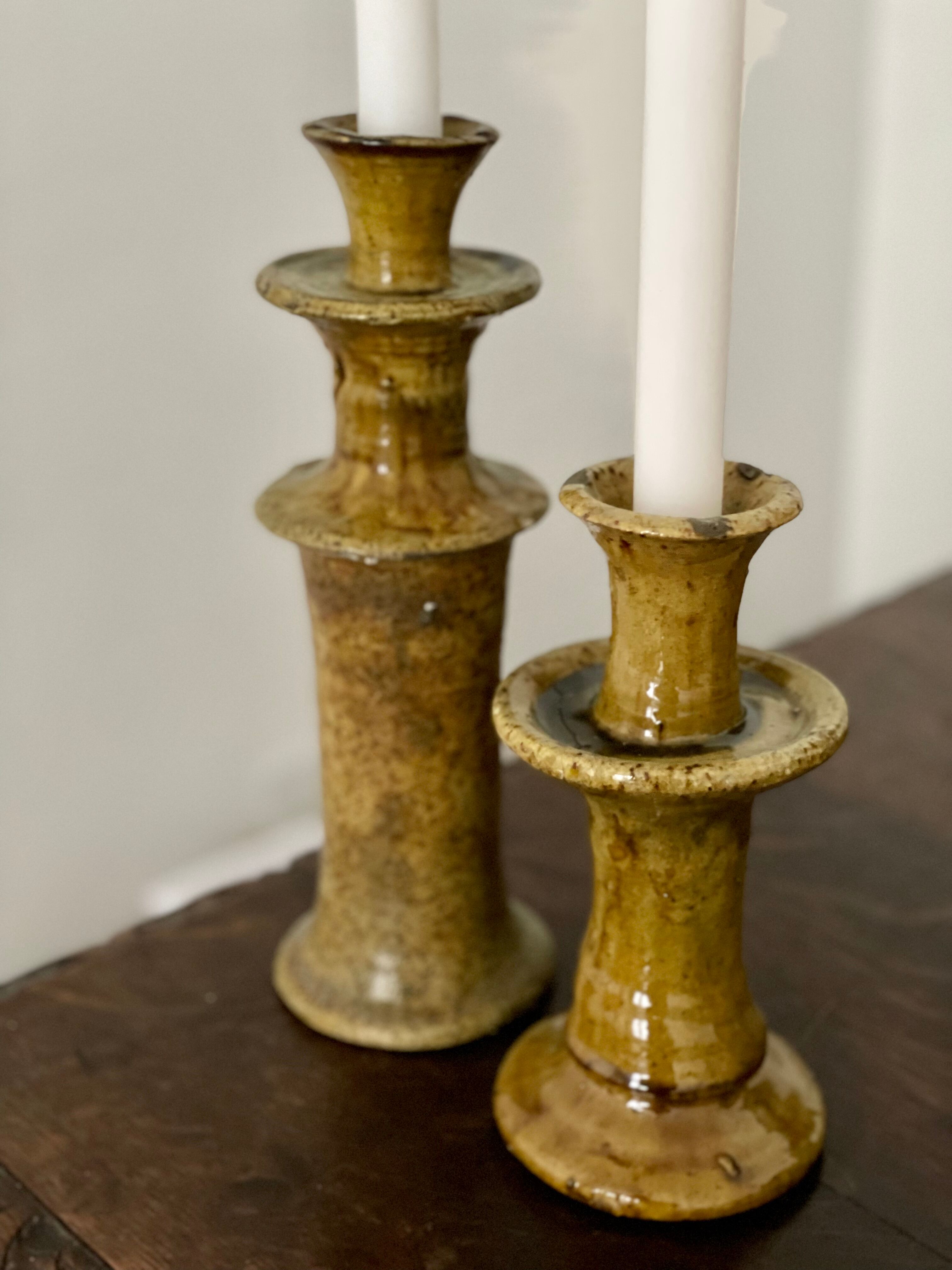 Tamegroute candlestick candlestick enamelled yellow ochre S H15 cm