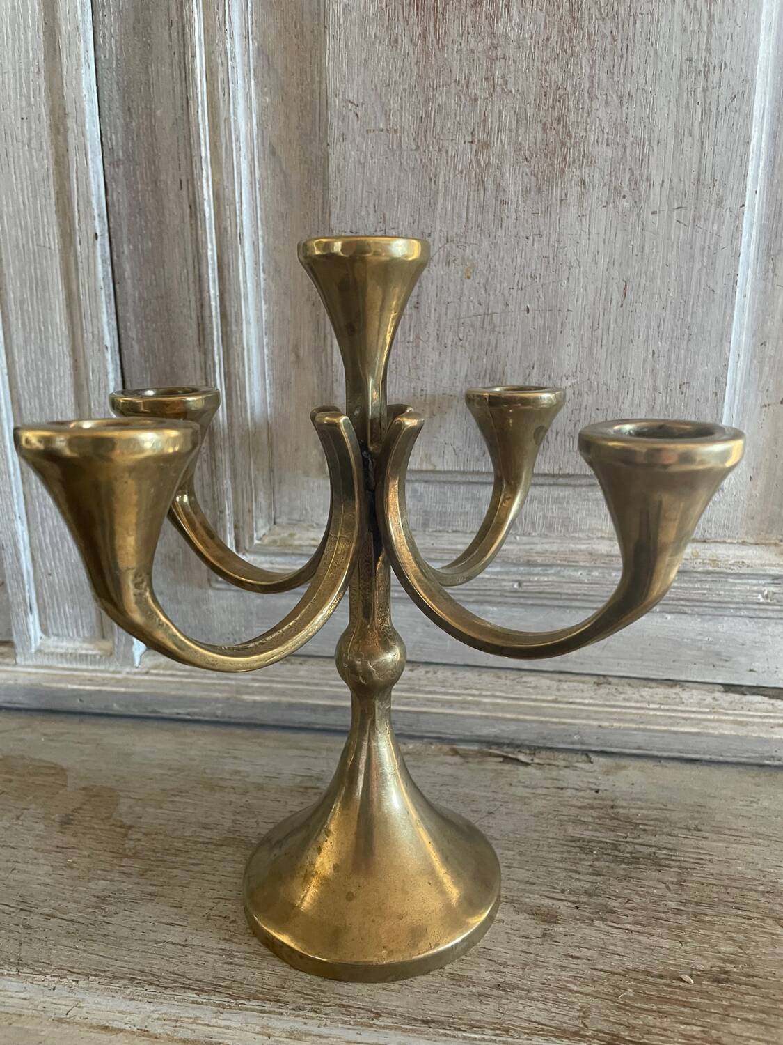 Brutalist solid brass candlestick