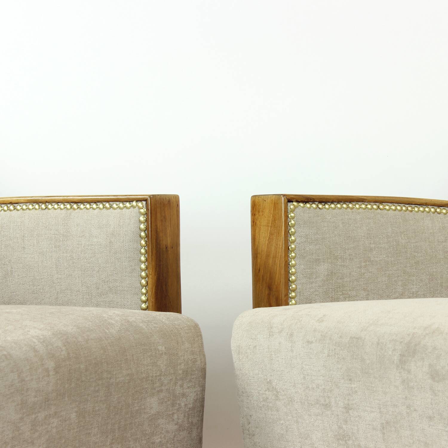 Set Of Two Art Deco Armchairs In Walnut And Fabric, Czechoslovakia 1930s