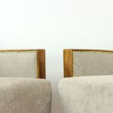 Set Of Two Art Deco Armchairs In Walnut And Fabric, Czechoslovakia 1930s