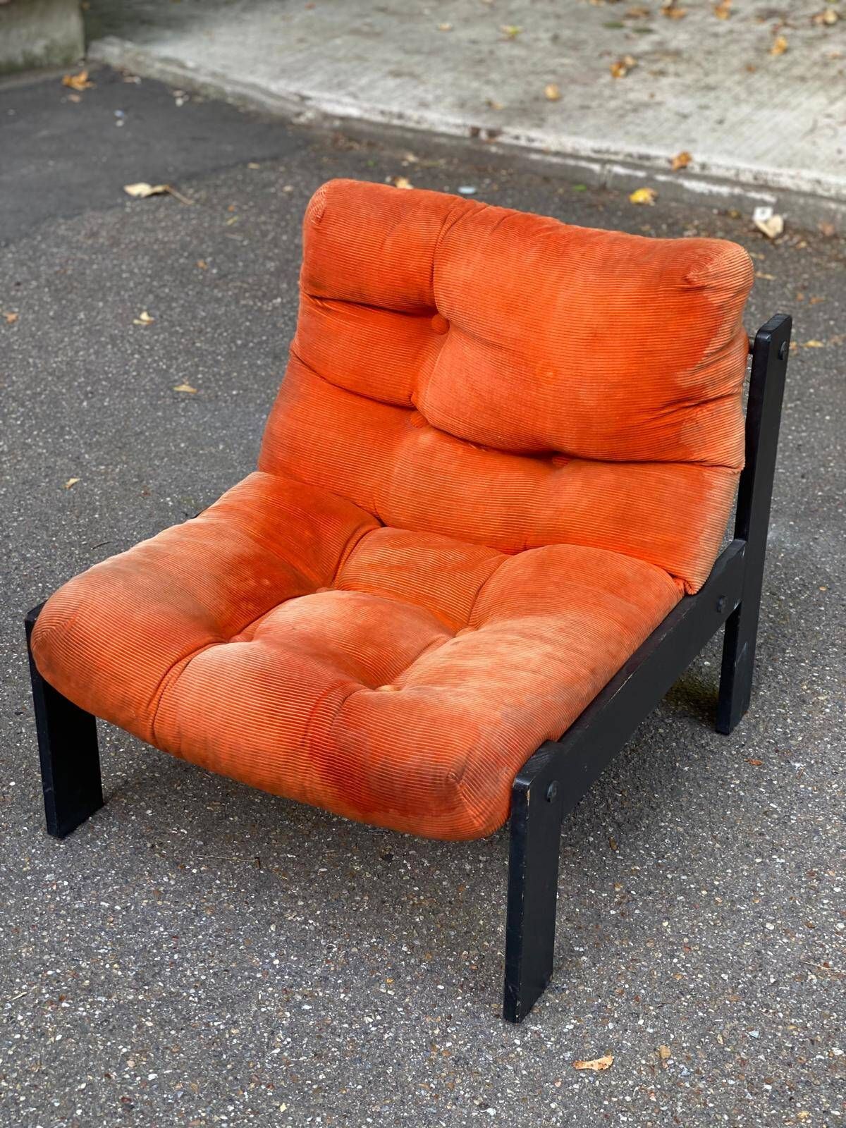 Vintage orange Scandinavian armchair from the 70s, velvet armchair