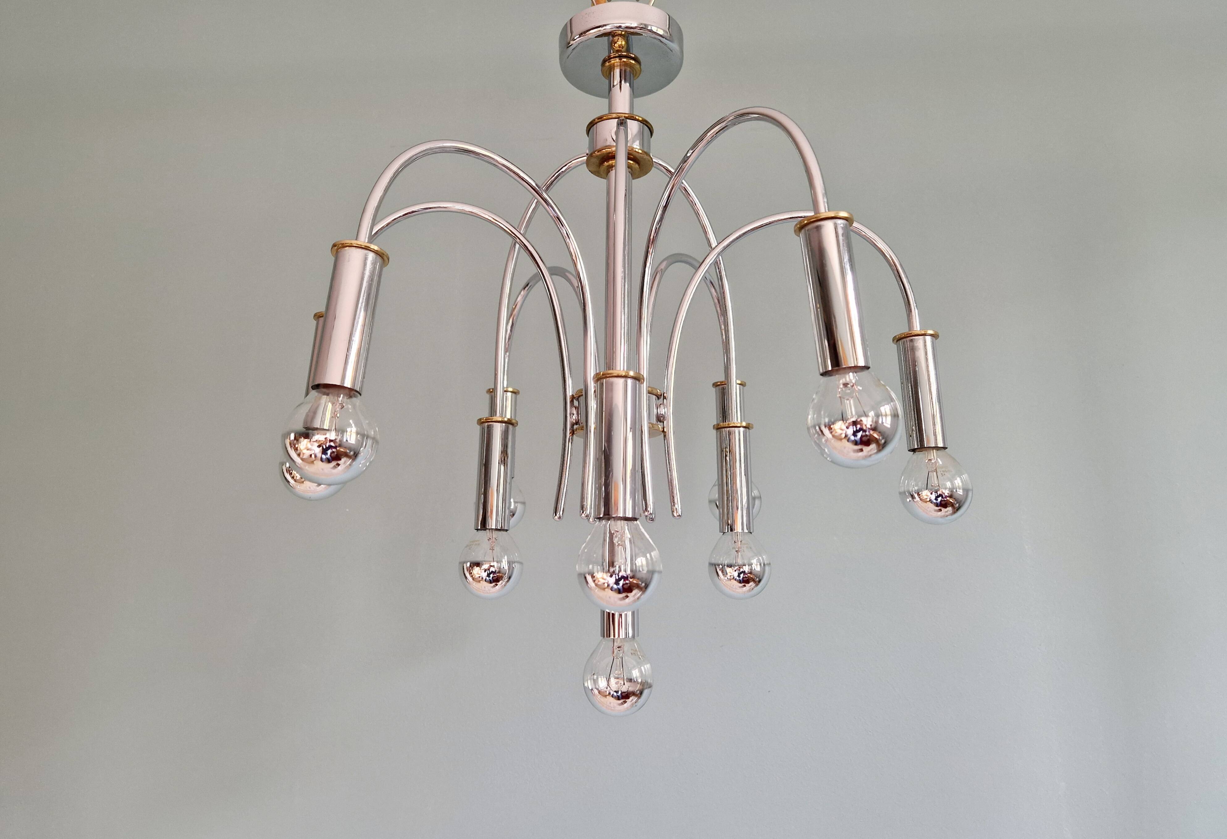 Lustre design en métal chromé et laiton, Schröder & Co, années 70