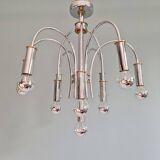 Designer chandelier in chromed metal and brass, Schröder & Co, 1970s