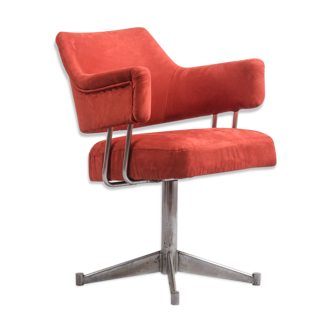Steel and alcantara swivel armchair, 1970
