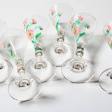 Set of 6 Mid-century Rare Floral Design Champagne Flutes / Italy / 1960s