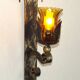 Pair Hand Forged Wrought Iron Medieval Style Wall Lights Amber Glass Shades