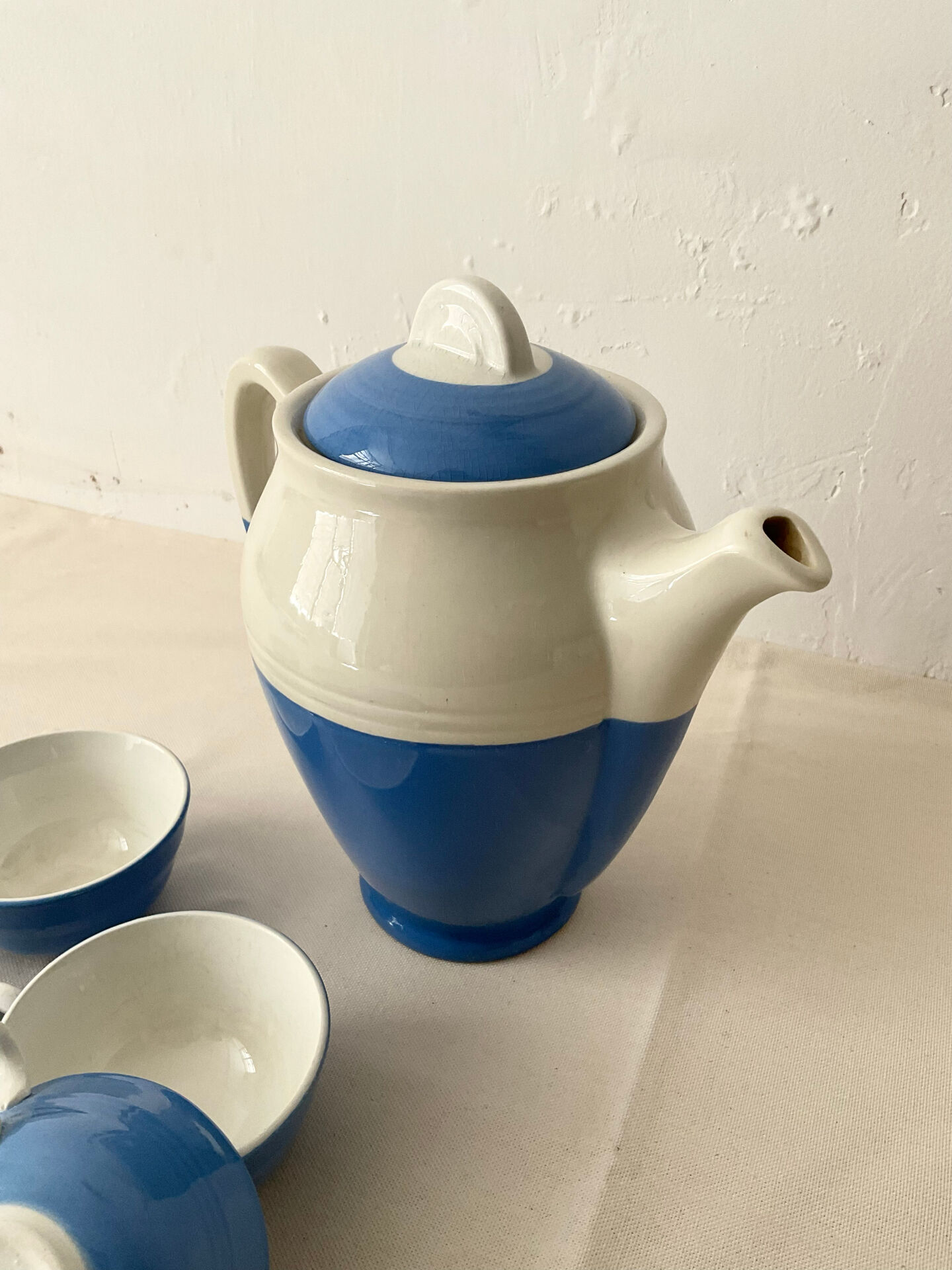 Blue and white Saint-Amand coffee service