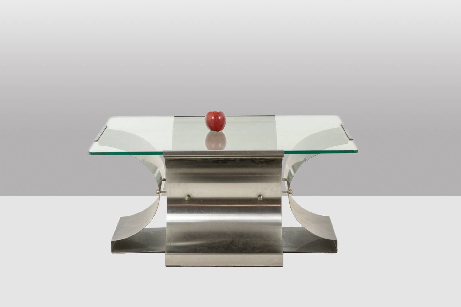Brushed steel and glass coffee table, François Monnet, for Kappa, 1970.