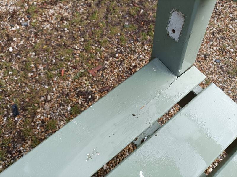 Veranda garden bench in patinated almond green solid wood