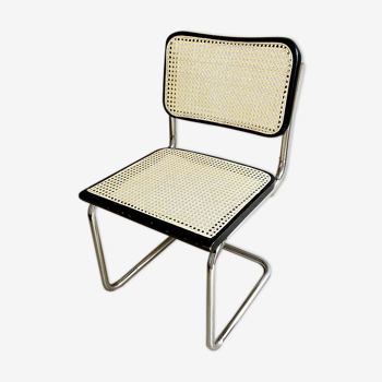Cesca B32 chair in black wood, canning and chromed aluminum by Marcel Breuer, 1980s