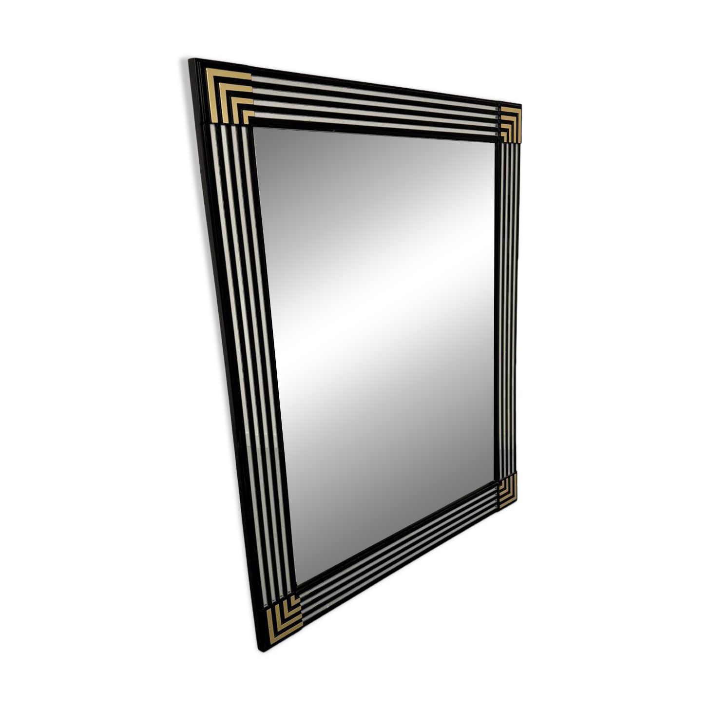 Grand miroir vintage année 70 design DEKNUDT décor géométrique bois