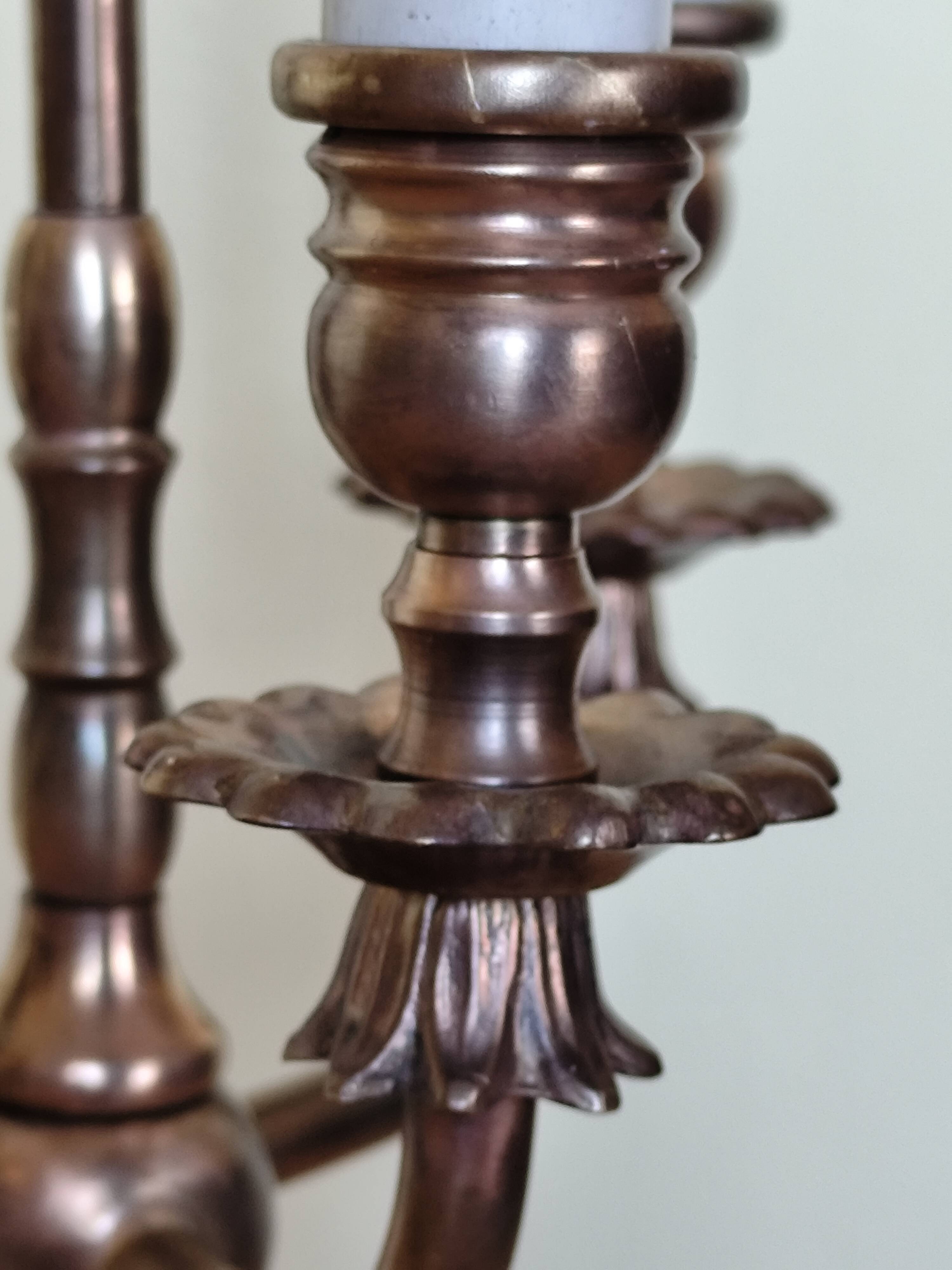 three-light candelabra lamp in metal and gilded brass, bouillotte lamp