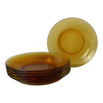 Set of 6 Vereco orange smoked glass plates