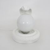 Vintage White Cobra Snake Lamp in Ceramic and opaline globe. 80 years