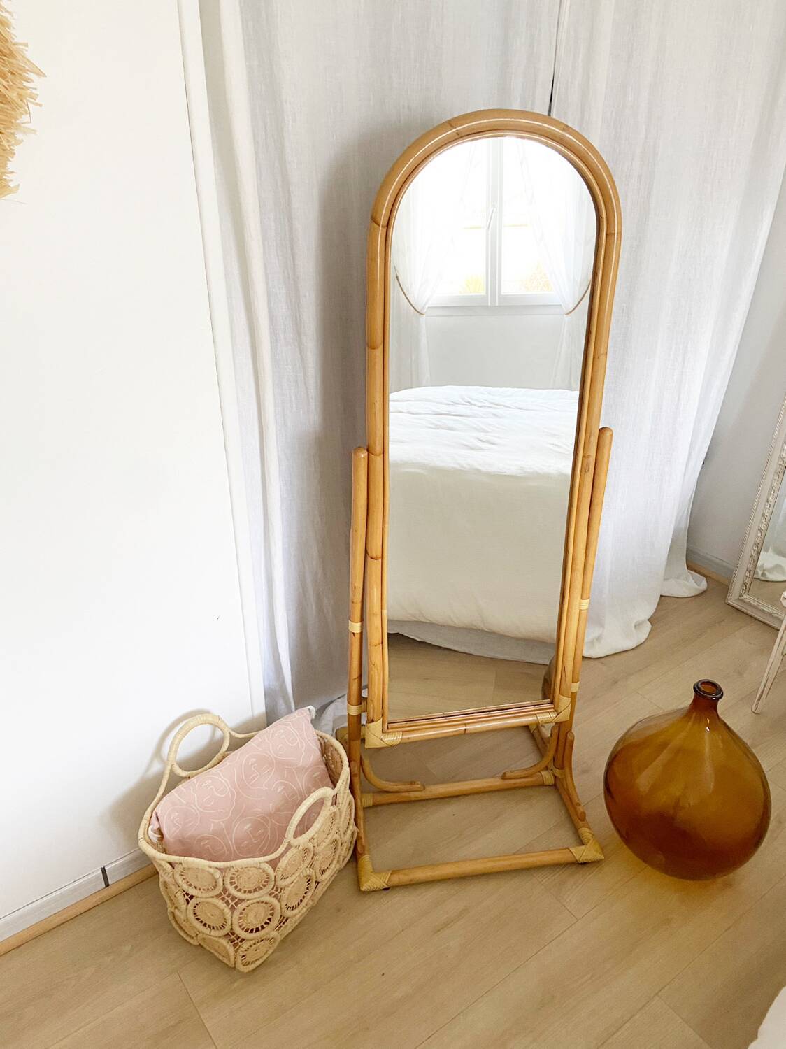 Vintage bamboo psyche mirror