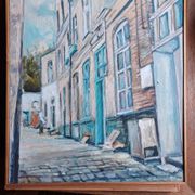 Signed painting depicting a courtyard in old Lille