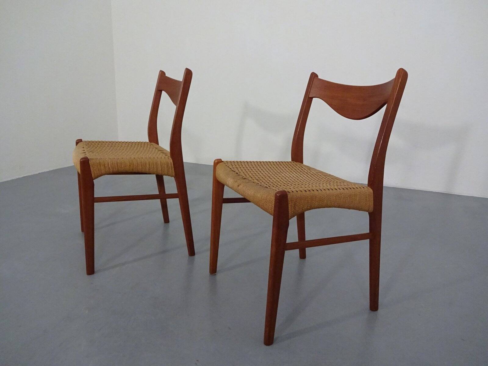 Set of Teak and Paper Cord Dining Chairs by Ejner Larsen for Glyngøre Stolefabrik, 1960s