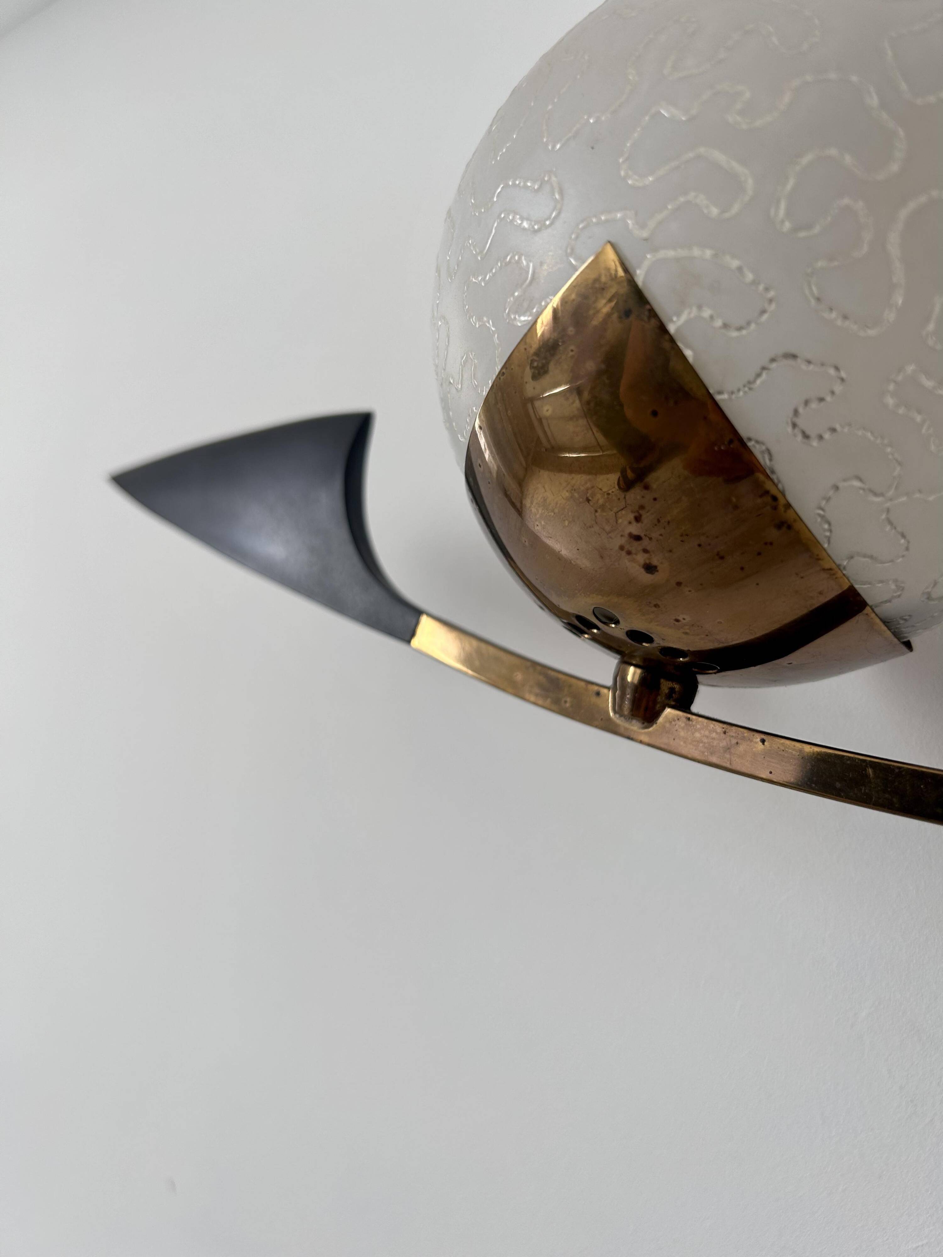 Vintage brass and opaline wall lamp, Arlus, France 1960s