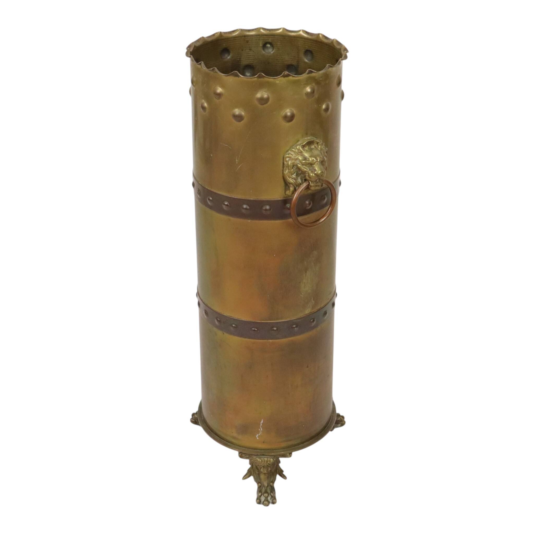 Unique XL Artillery Shell Umbrella Stand – WWI Trench Art (1915) – Lion Hea