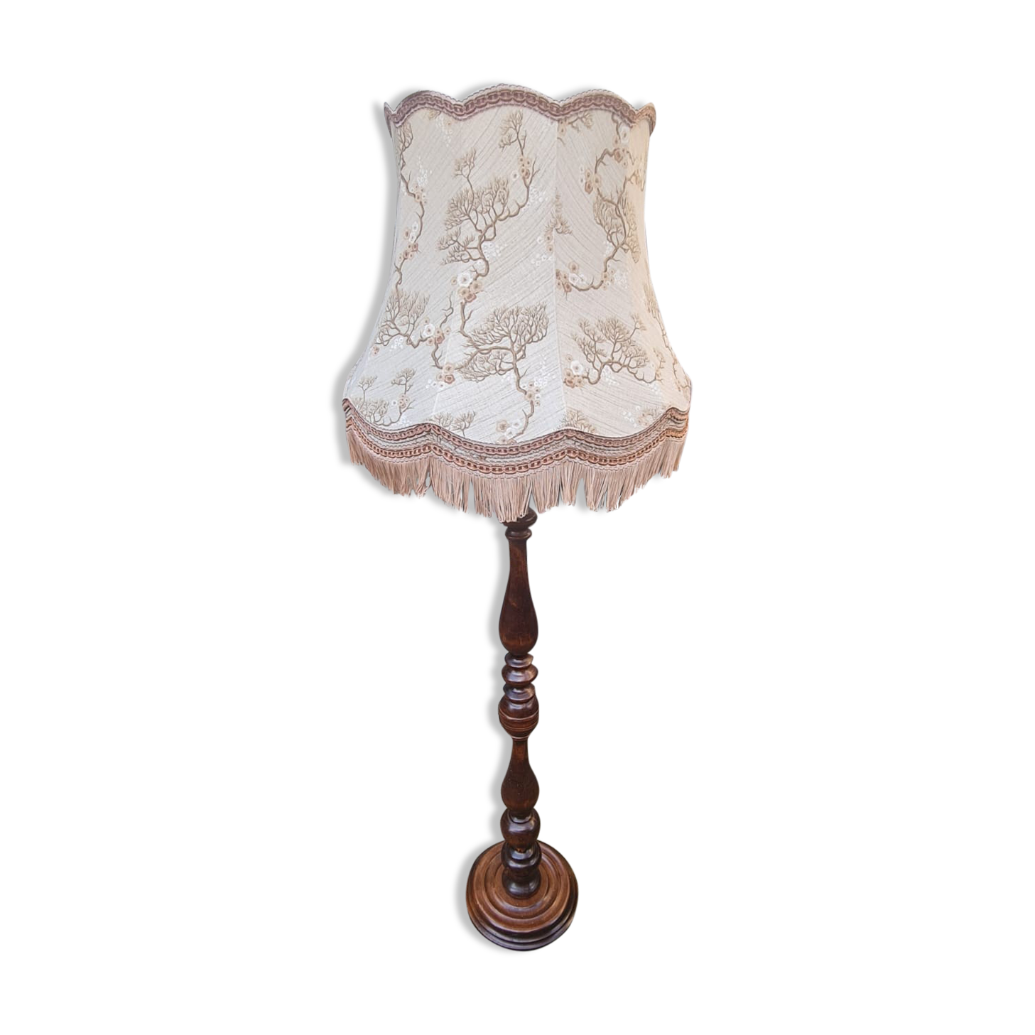 Lampadaire bois et tissus vintage