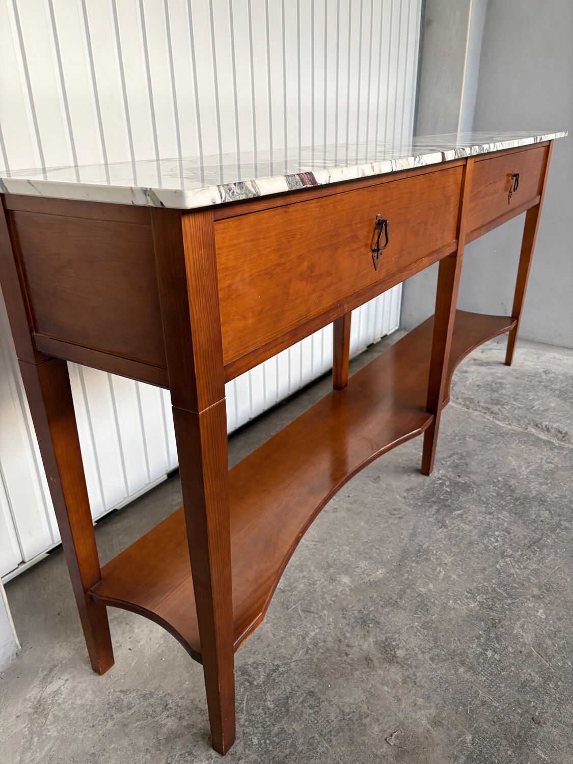Large console in Calacatta Viola marble & solid cherry wood.