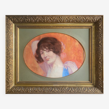 HST/P painting "Portrait of a woman with a rose" Art Deco, circa 1930 + frame