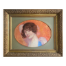 Tableau HST/P "Portrait de femme à la rose" Art déco, vers 1930 + cadre