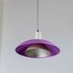 Vintage metal ceiling suspension – postmodern Memphis style from the 1980s, purple, green, silver, striped cable, Pop Art interior, retro light fixture.