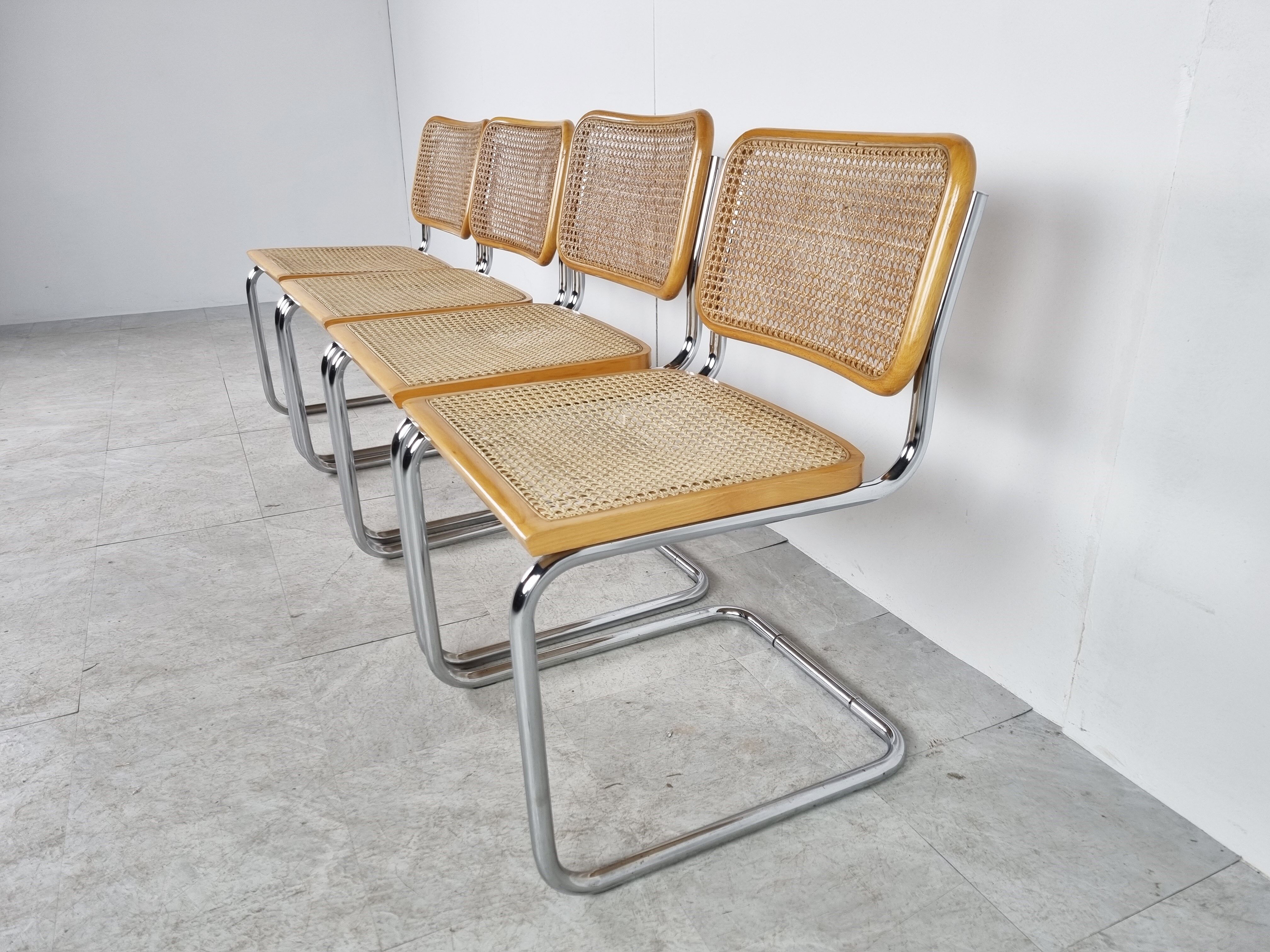 Set of 4 vintage Marcel Breuer Cesca chairs, made in italy, 1970s