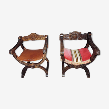 Pair of armchairs "Dagobert" in neo-Gothic style.