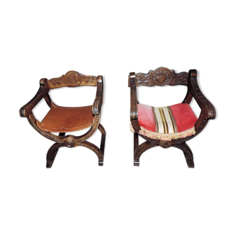 Pair of armchairs "Dagobert" in neo-Gothic style.