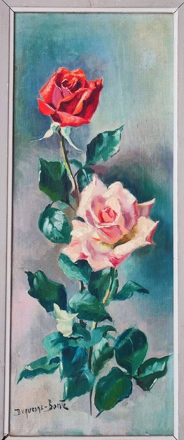 Paire de peintures à l'huile "Roses"