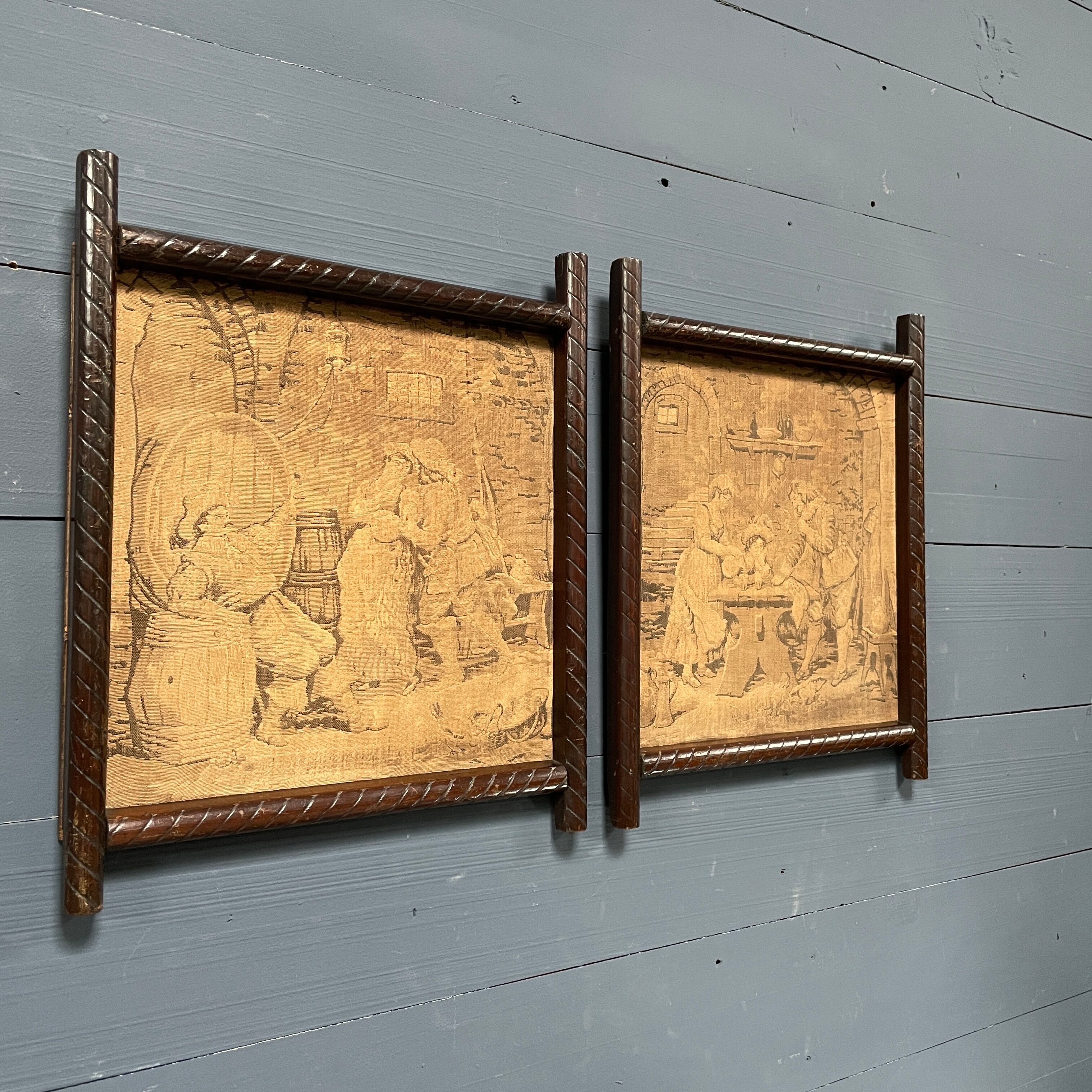 Set of two antique framed gobelins from France from the 19th century