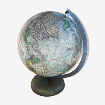 Ancien globe terrestre mappemonde perrina paris verre pied métal vintage