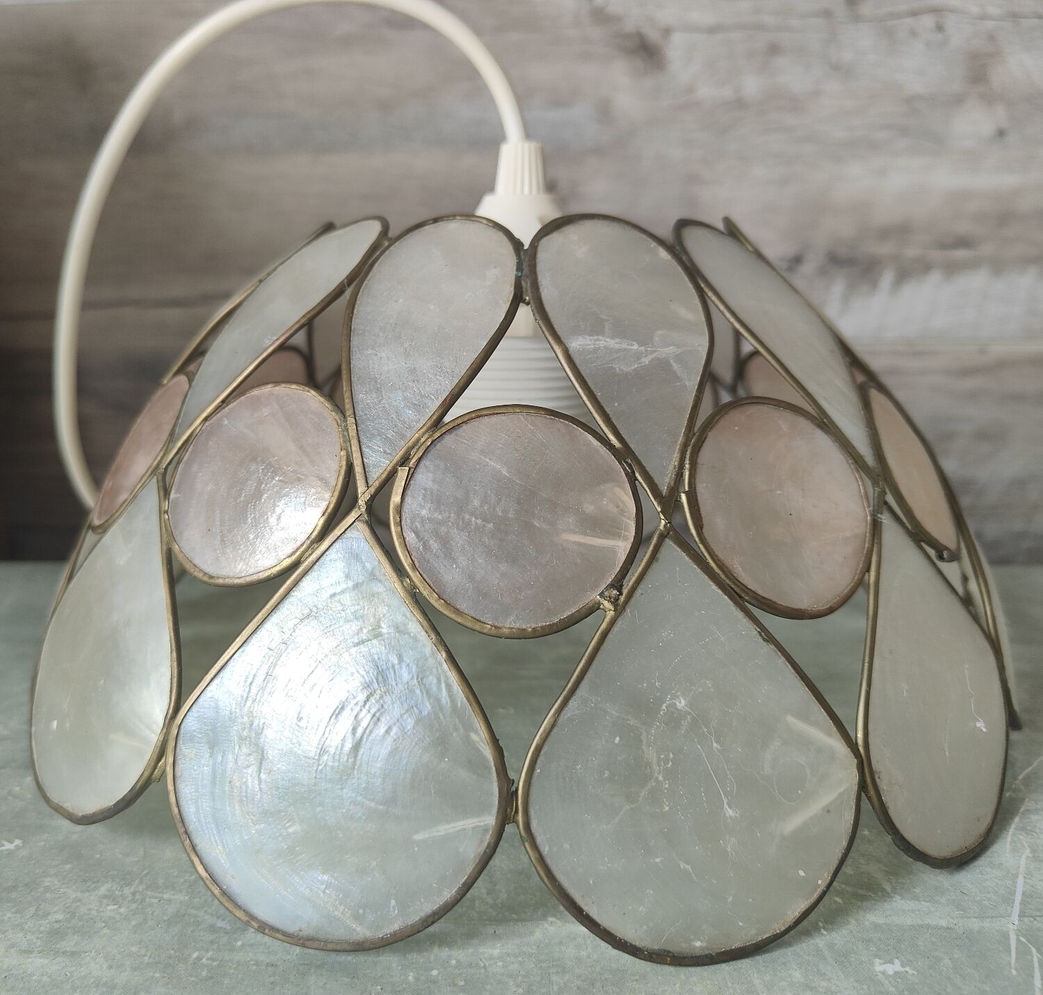Vintage mother-of-pearl and brass pendant lamp
