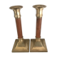 Pair of wood and brass candle holders