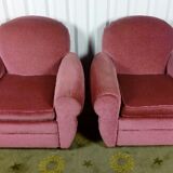 Pair of club chairs in raspberry velvet