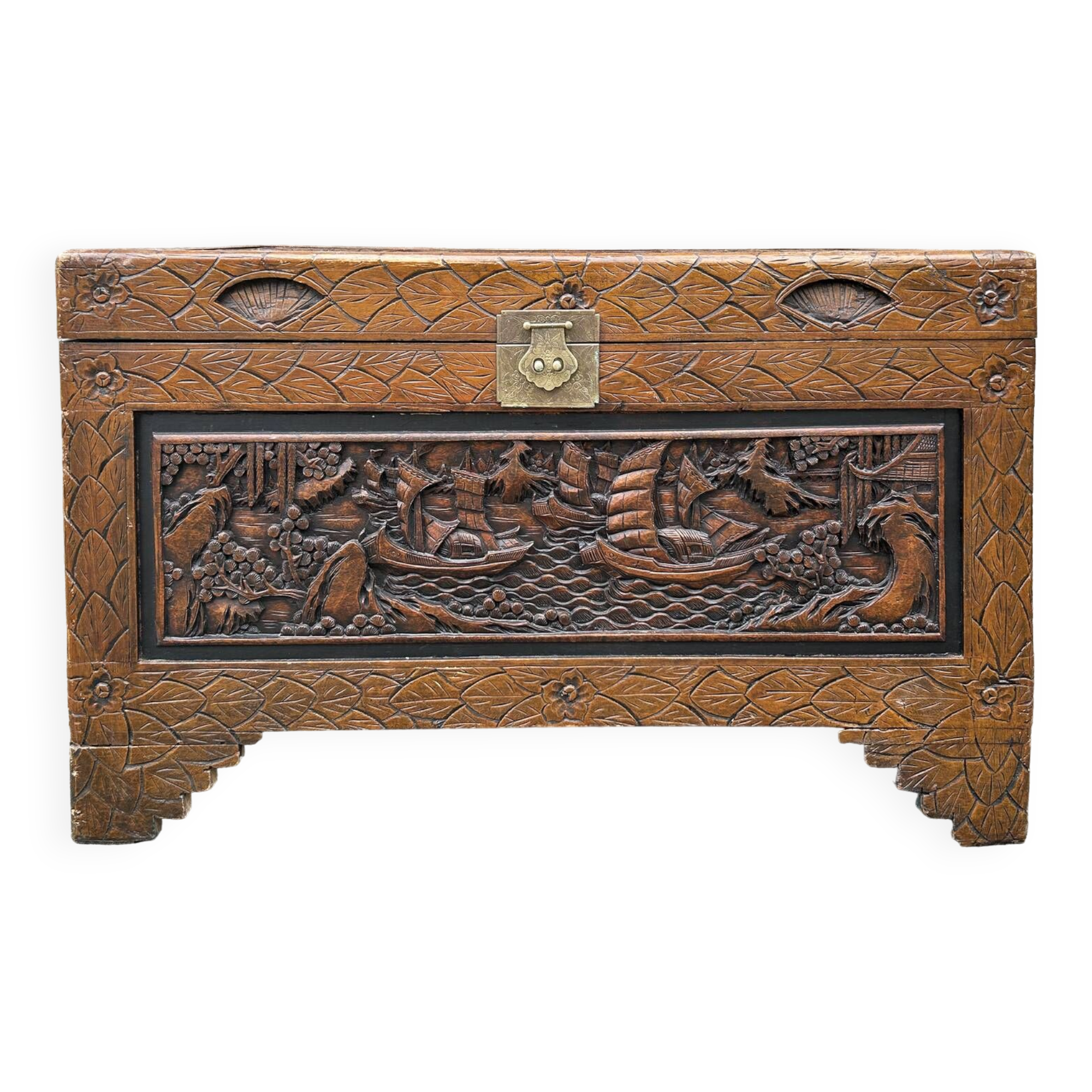 Large Chinese carved camphor wood chest from the 20s/30s