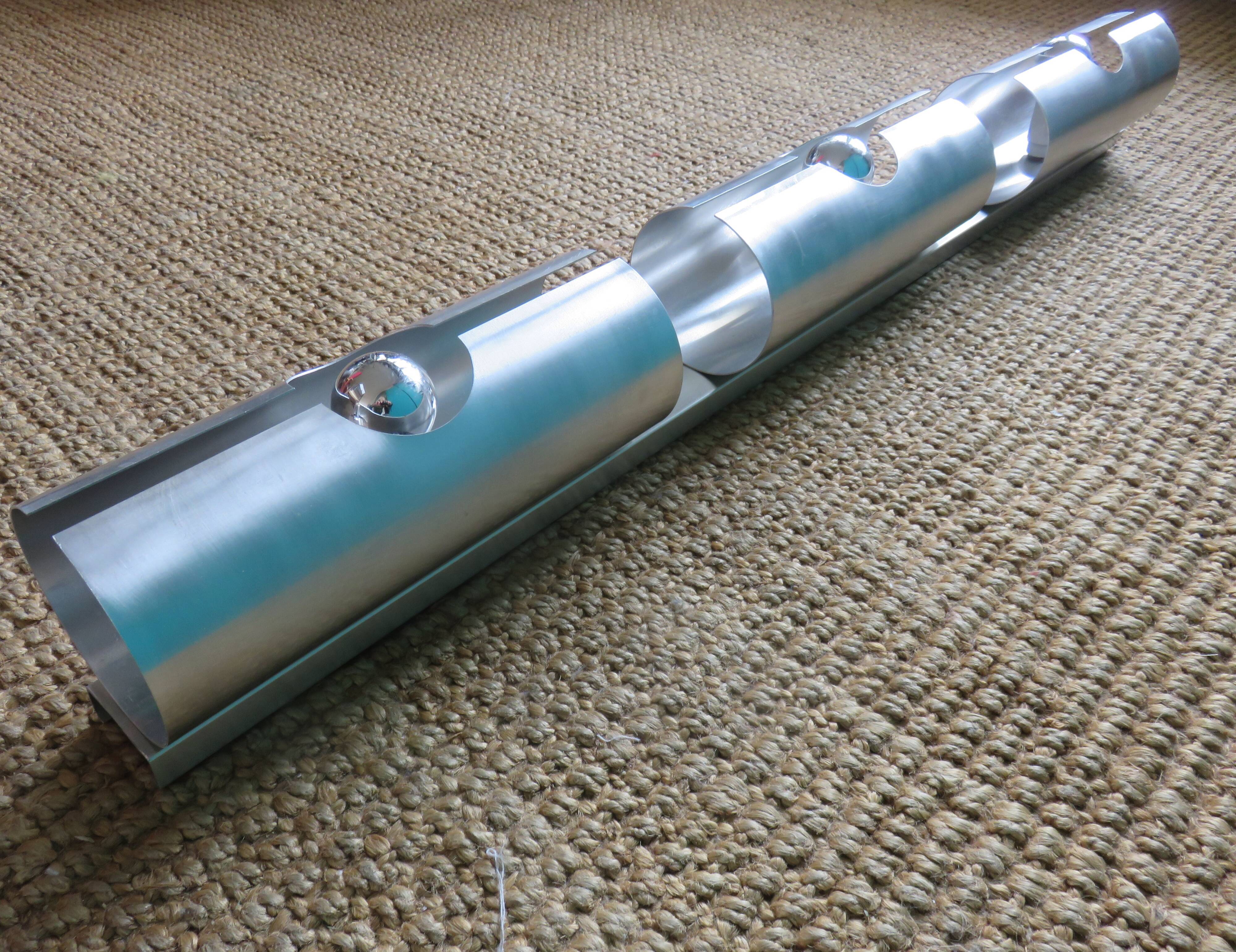 Long "SpaceAge" wall lamp in brushed aluminum. France 1970