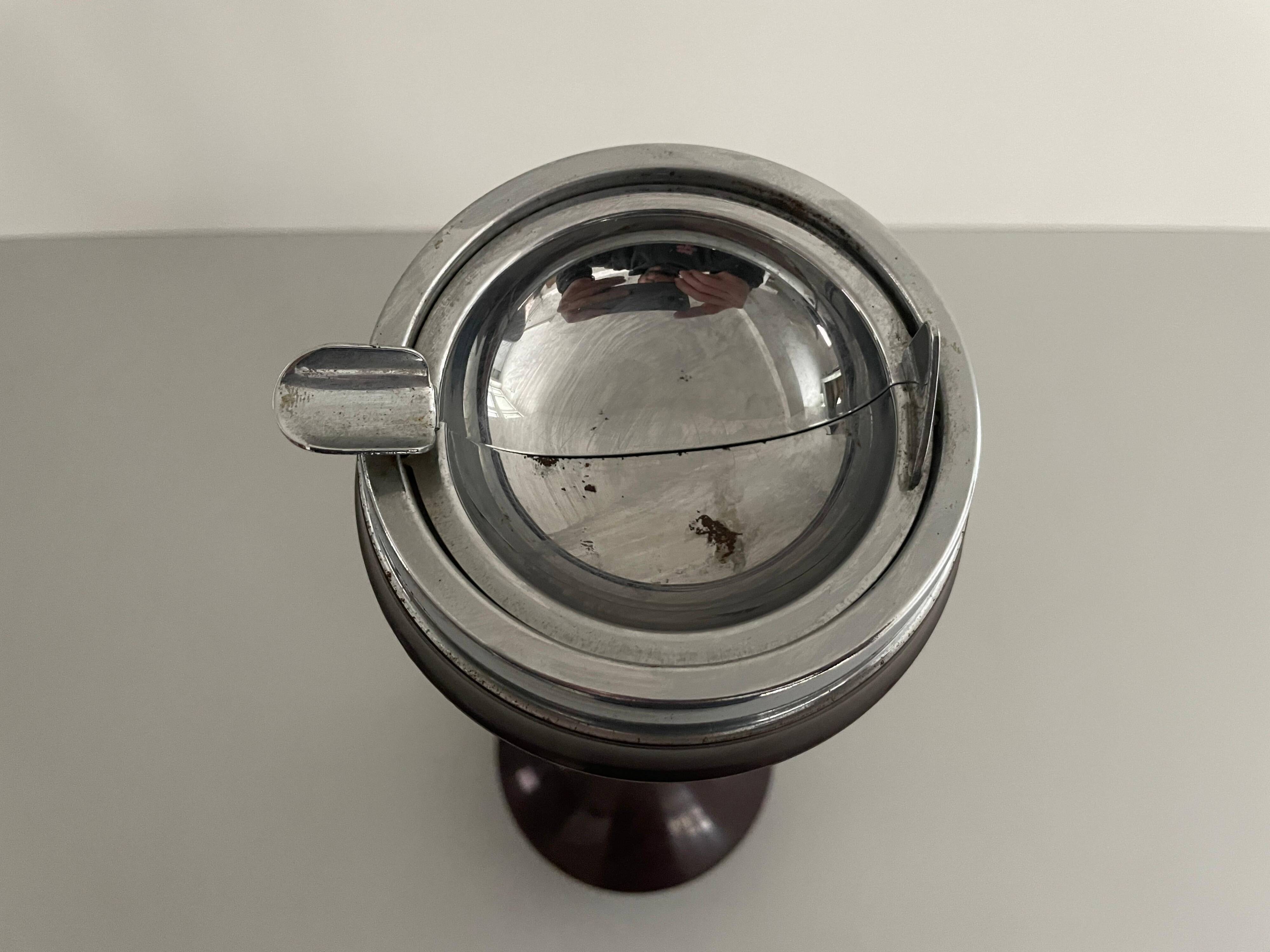 Autonomous industrial ashtray in brown metal and plexiglass, 1970, Italy