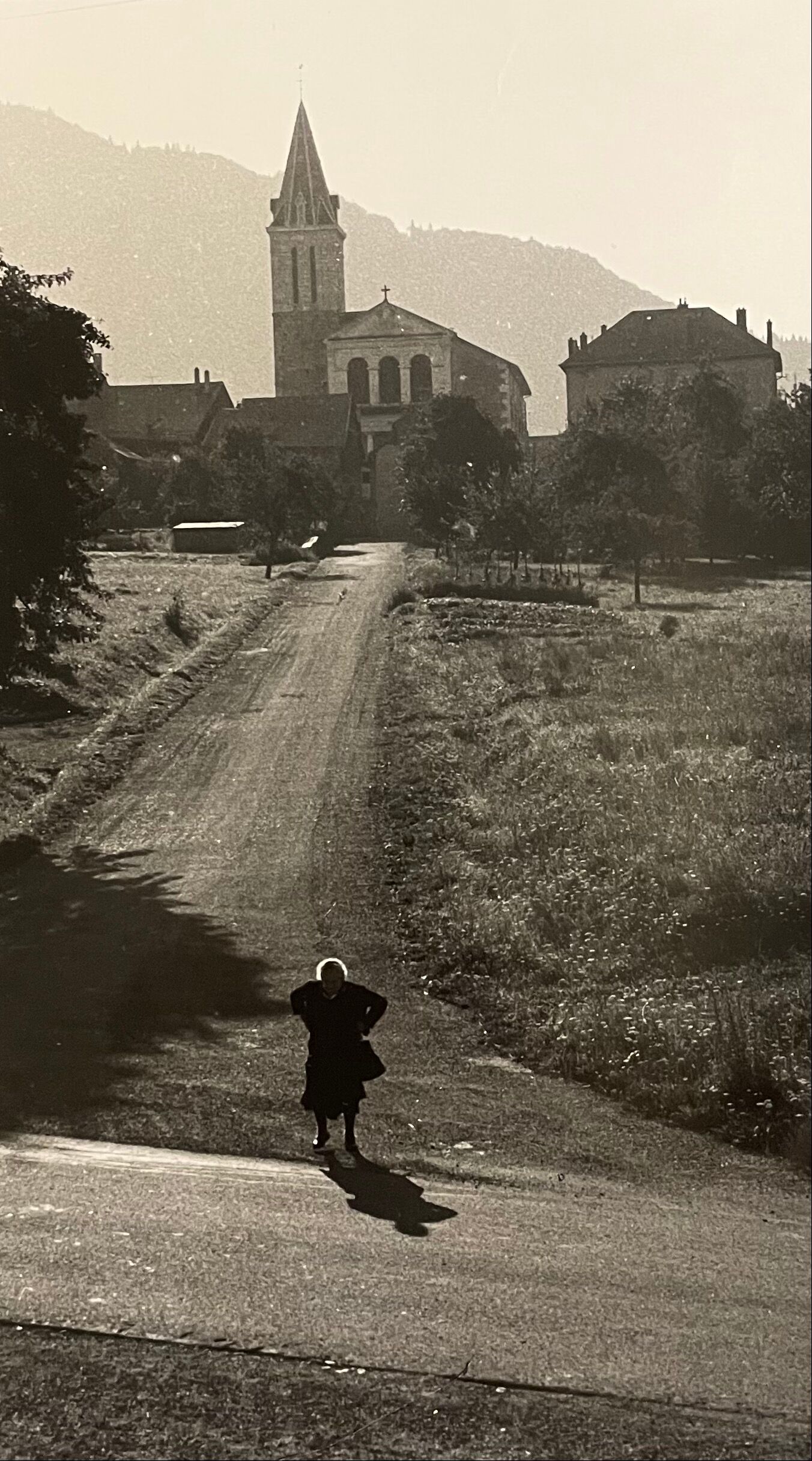 Photograph black and white silver print circa 1970 chemin de l'église
