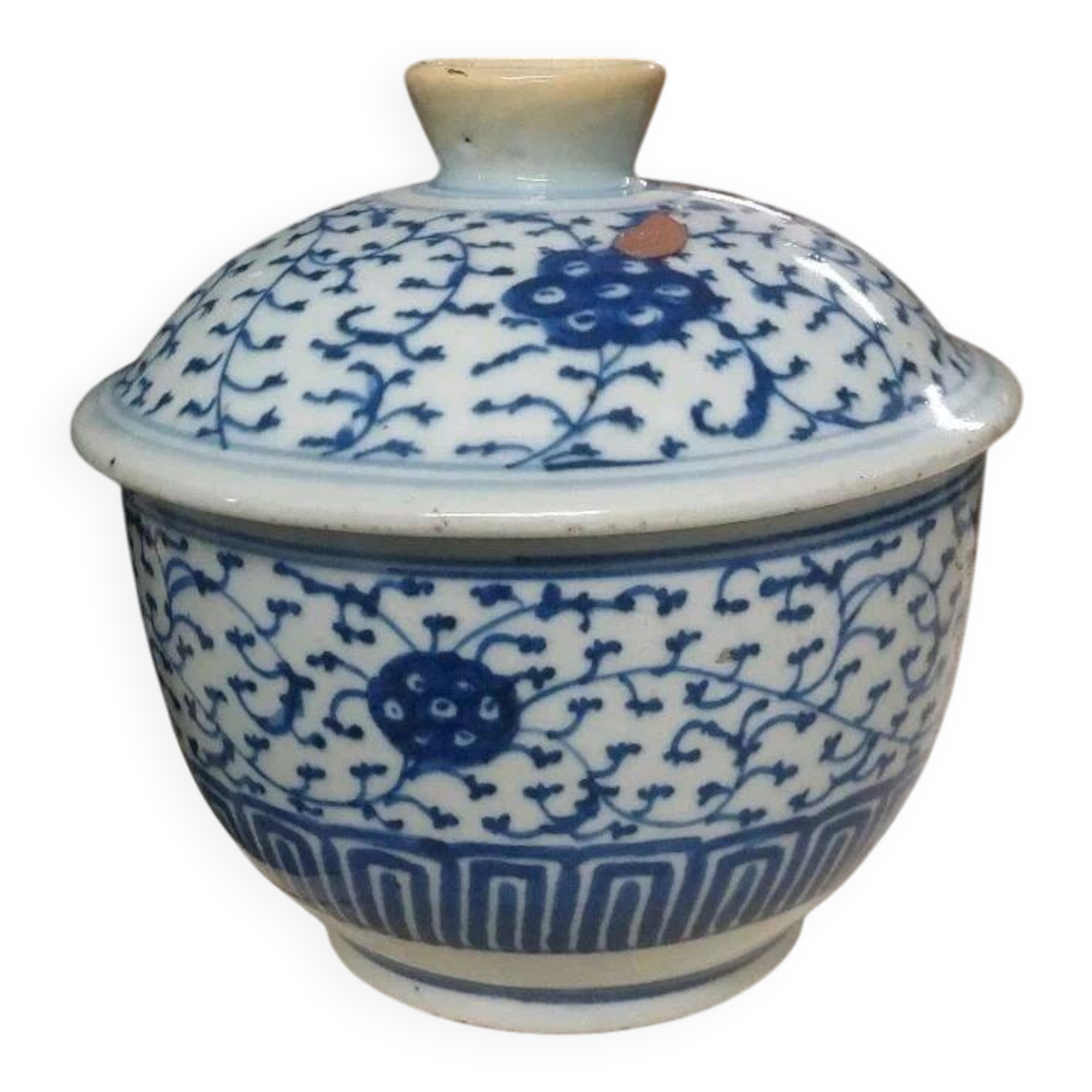 Antique blue and white porcelain pot from china, qing dynasty, 19th century