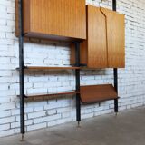 1950s mid-century wall unit teak and iron folding desk & cabinet module