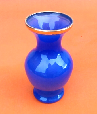 1960s baluster vase blue opaline collar with gilding foot douch